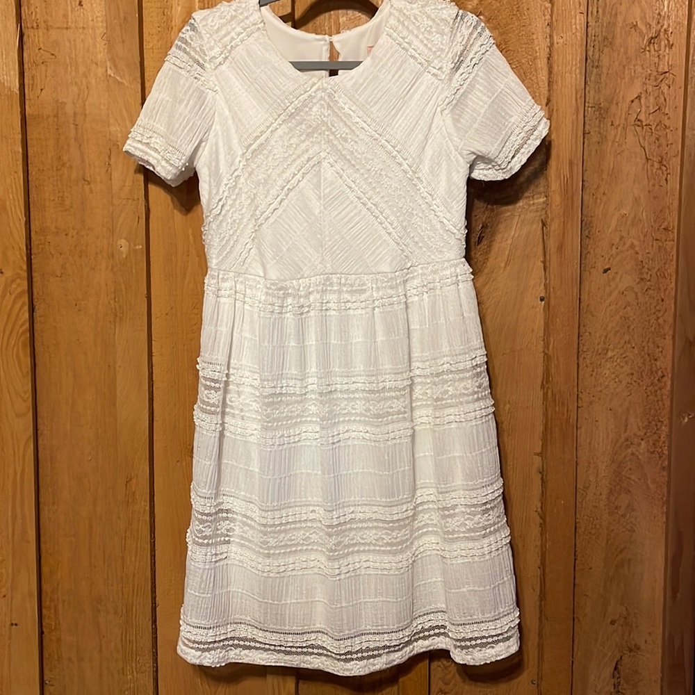 White Lined shirt sleeve dress